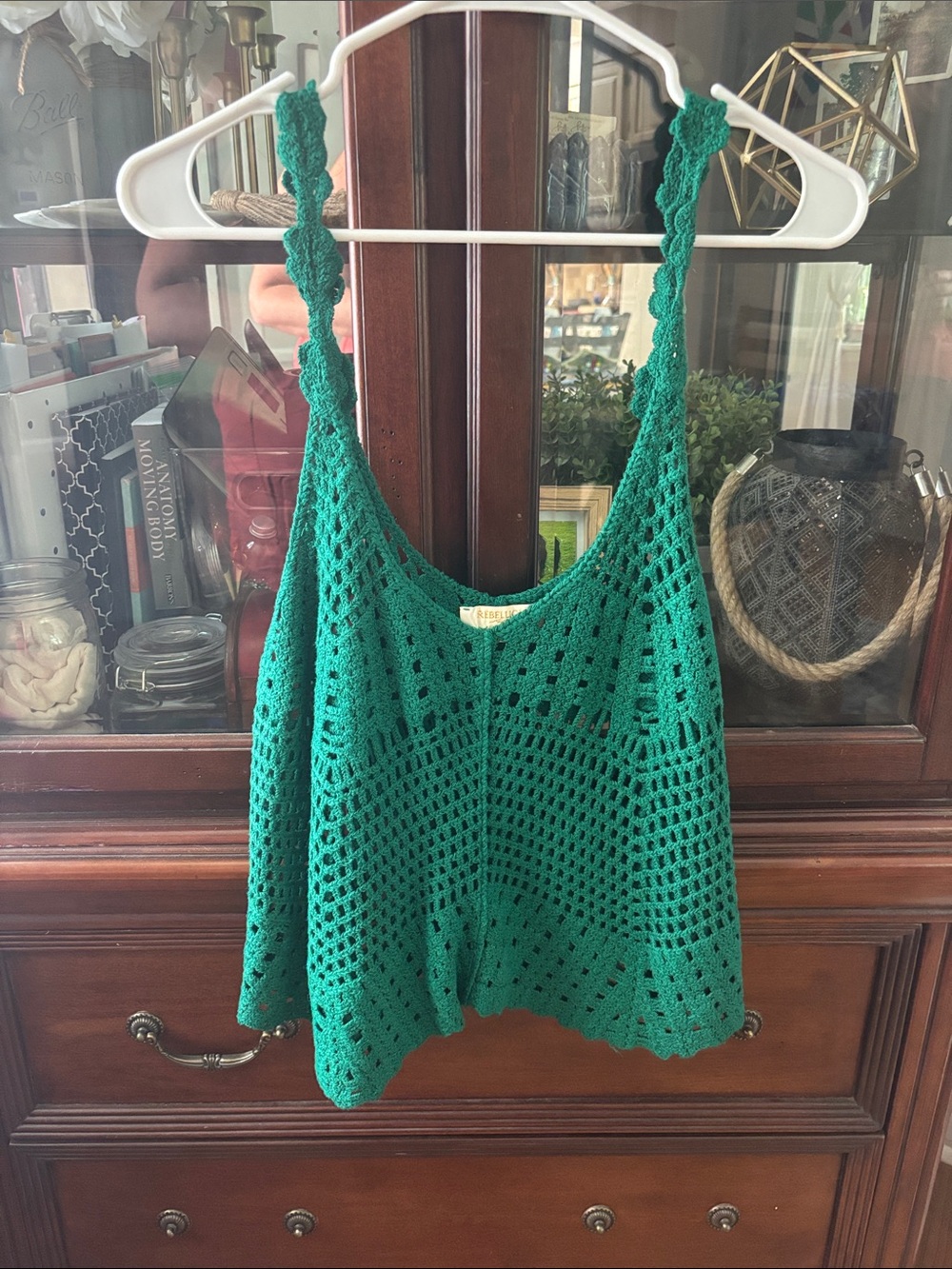 Open-Knit Emerald Green Crochet Camisole